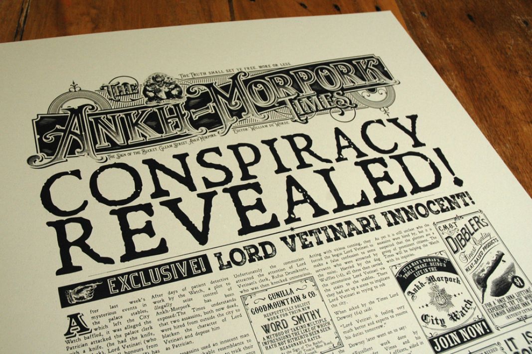 A print of a newspaper from the Discworld book series.