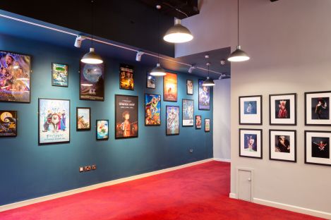 Our bar space with film posters lining the walls