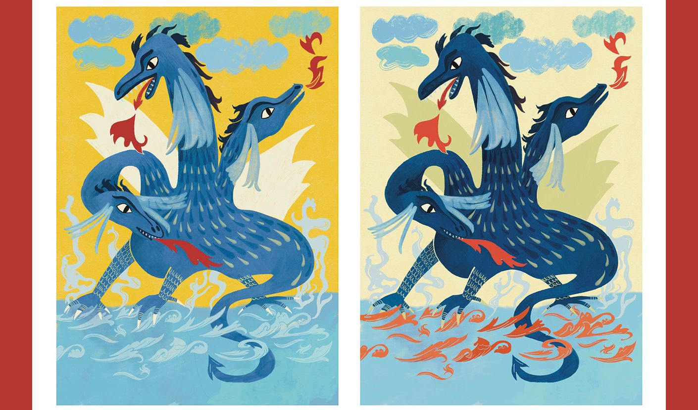 Illustration of 3 headed dragon